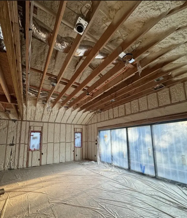 Interior walls and ceiling insulated with spray foam during new construction in Mount Carmel
